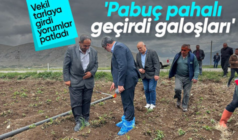 Afyonkarahisar milletvekili çiftçinin tarlasına galoşla girdi