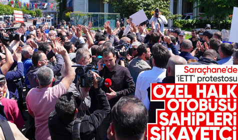 İBB'den ücretlerini alamayan özel halk otobüsü sahiplerinden Saraçhane'de gösteri