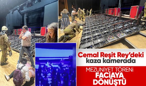 Cemal Reşit Rey'deki mezuniyet töreninde dev ekranın düştüğü anlar kamerada