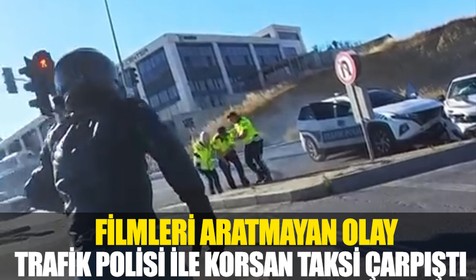 İstanbul'da filmleri aratmayan olay: Trafik polisi ile korsan taksi çarpıştı