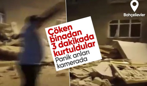 Bahçelievler'de çöken binadan 3 dakikada kurtuldular! Apartman sakinlerinin korku dolu anlar kamerada
