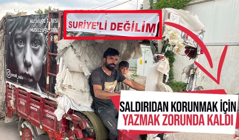 Kocaeli'de saldırıya uğramaktan korkan kağıt toplayıcısı motosikletine 'Suriyeli değilim' yazdı