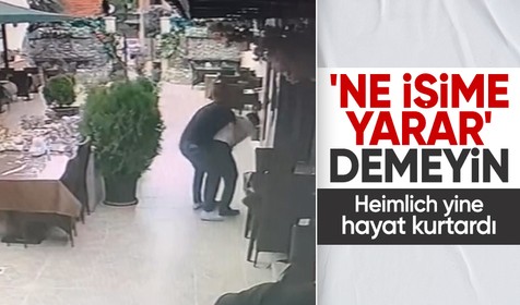 Soluk borusuna yemek kaçan müşteriyi Heimlich manevrası ile kurtardı