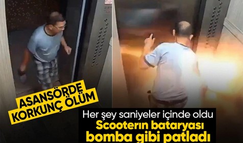 Asansörde lityum batarya bomba gibi patladı! Alevler arasında kalarak can veren adam kamerada