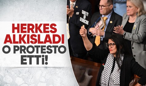 Herkes alkışlarken ABD Temsilciler Meclisi Üyesi Rashida Tlaib Netanyahu'yu protesto etti