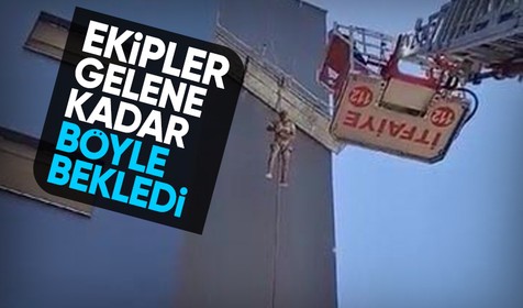 7 katlı binanın inşaatında halatın kopması sonucu iskelede asılı kaldı