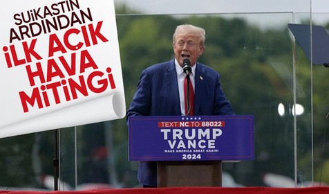 Donald Trump suikasttan sonraki ilk açık kava mitinginde kurşun geçirmez camın arkasından konuştu