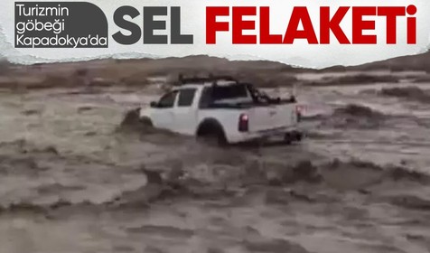 Turizmin göbeği Kapadokya'yı sel vurdu: Kopan kayalar 3 araçta hasara neden oldu