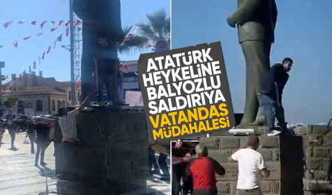 Balıkesir'de Atatürk heykeline balyozlu saldırıya vatandaş müdahalesi