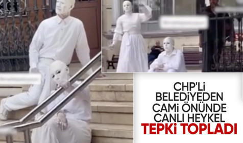 Maltepe Belediyesi'nin cami önünde canlı heykelleri tepki topladı