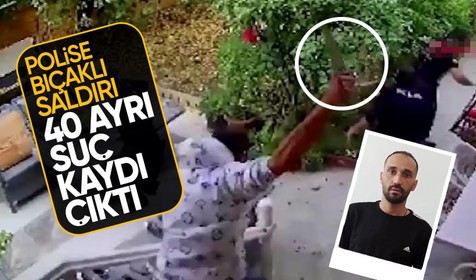 Konya'da polise bıçaklı saldırı kamerada! Zanlının sabıkası kabarık çıktı