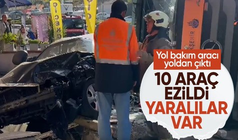 Yol bakım aracı yoldan çıktı! 10 araç ezildi, yaralılar var