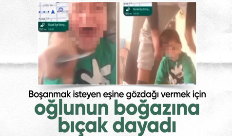 Boşanmak isteyen eşini tehdit etmek için çocuklarının boğazına bıçak dayadı