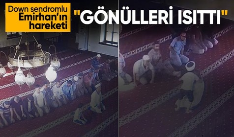 Down sendromlu Emirhan imamın yanına oturup eşlik etti