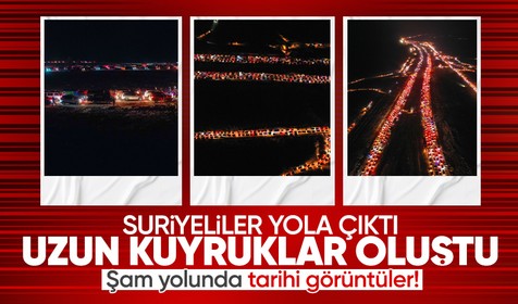Tarihi görüntüler! ⁠Başkent Şam'a gidiş ve dönüş yolunda uzun araç kuyrukları oluştu⁠