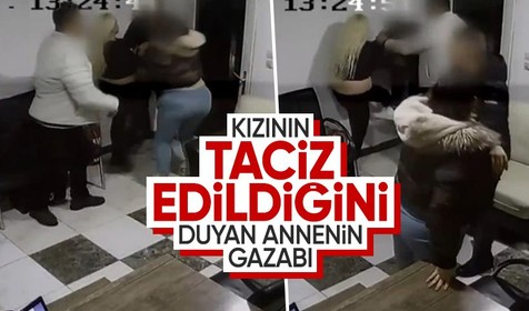 Antalya'da 8 yaşındaki kızının site görevlisi tarafından taciz edildiğini duyan annenin gazabı kamerada