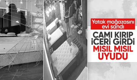 İzmir'de alkollü adam yatak mağazasını evi sandı: Camı kırıp içeride uyuyakaldı