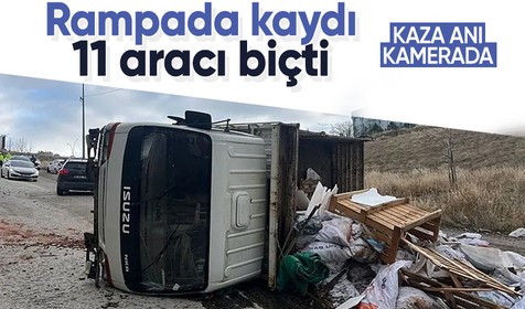 Ankara'da hafriyat kamyonunun 11 aracı biçtiği kazanın görüntüleri ortaya çıktı