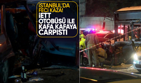 İETT otobüsü ile otomobil kafa kafaya çarpıştı, araç paramparça oldu