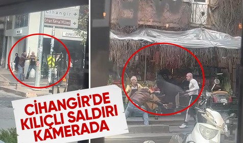 Beyoğlu'nda kılıçlı saldırı kamerada! Sandalye ile canını korudu
