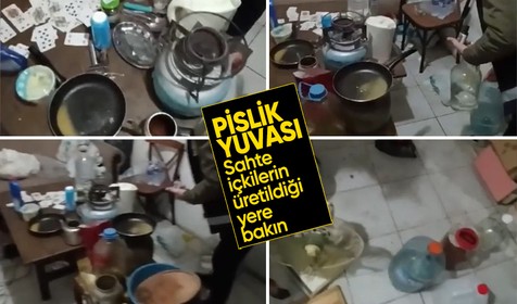 Sahte içki üretimi yapılan depoya baskın! Mide kaldıran pislik yuvası görüntülendi