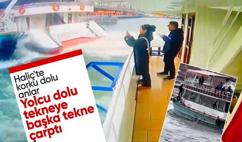Haliç'te korku dolu anlar! Yolcu dolu tekneye başka tekne çarptı