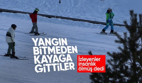 Kartalkaya'da yanan otelin yanında kayak yaptılar! Sosyal medya tepkili