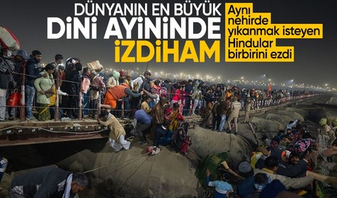 Dünyanın en büyük dini ayininde izdiham! Hindistan'da aynı nehirde yıkanmak isteyen Hindular birbirini ezdi
