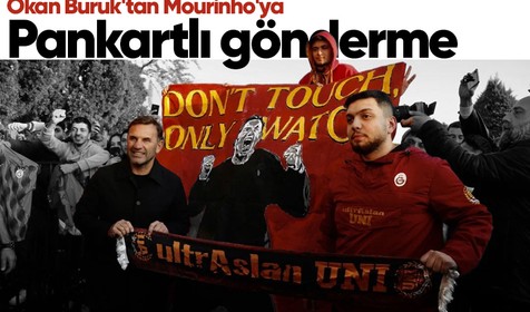 Okan Buruk'tan Mourinho'ya pankartlı gönderme: “Don’t touch, only watch” (Dokunma, sadece izle)