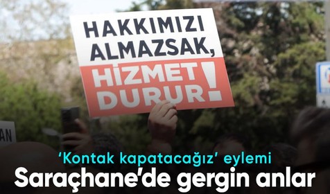"Kontak kapatacağız" diyen özel halk otobüsü şoförlerinin Saraçhane'deki eyleminde gergin anlar yaşandı