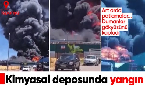 Art arda patlamalar... Dumanlar gökyüzünü kapladı! İspanya’da kimyasal ürün deposunda yangın çıktı