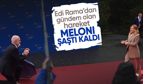Tiran'daki zirveye damga vuran görüntü! Edi Rama Meloni'yi kırmızı halıda diz çökerek karşıladı