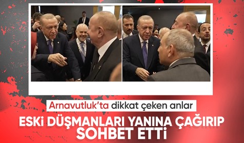 Tiran'da dikkat çeken anlar: Cumhurbaşkanı Erdoğan Aliyev ve Paşinyan'la sohbet etti