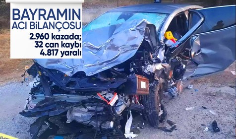 Bayramın acı bilançosu: 2.960 kazada; 32 can kaybı, 4.817 yaralı