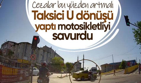 Taksici U dönüşü yaptı motosikletle çarpıştı! Kaza anı kamerada