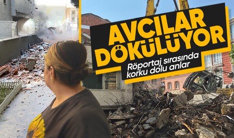Avcılar'da panik dolu anlar: Yıkım yapılan binadan röportaj sırasında beton blok düştü