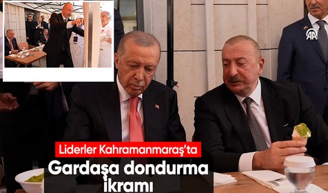 Cumhurbaşkanı Erdoğan Azerbaycan Cumhurbaşkanı Aliyev'e Kahramanmaraş dondurması ikram etti