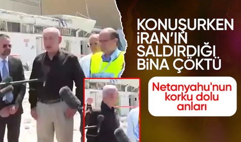 Netanyahu'nun panik anları! Konuşurken İran'ın saldırdığı binan çöktü