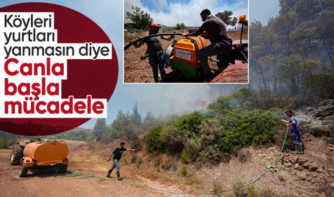 İzmir Seferihisar ve Menderes'teki orman yangınlarında köylüler de ekiplerle birlikte canla başla çalışıyor