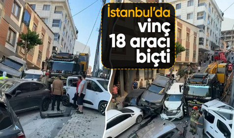 Başakşehir'de kontrolden çıkan vinç 18 araca çarptı