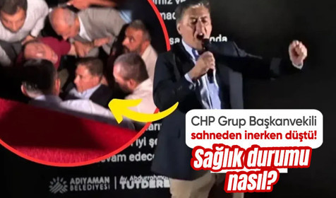 CHP Grup Başkanvekili Murat Emir sahneden inerken düştü! O anlar kamerada
