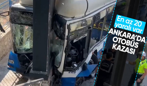 Ankara'da otobüs üst geçite çarparak kaza yaptı! Yaralılar var