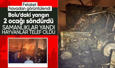 Bolu'da yanan köy havadan görüntülendi