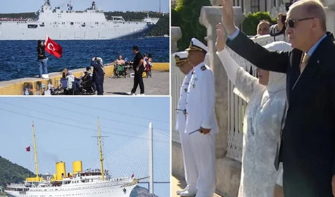 TEKNOFEST Mavi Vatan coşkusu İstanbul Boğazı’nda! Cumhurbaşkanı Erdoğan gemileri selamladı!