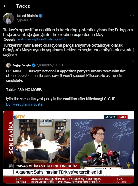 Akşener'in, Kılıçdaroğlu'nun adaylığını kabul etmeyip masadan kalkması dünya basını gündeminde - Resim: 4