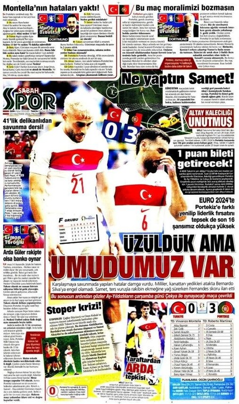 Türkiye - Portekiz karşılaşması: Montella’nın hatalı 11'i | 23 Haziran gazete manşetleri - Resim: 8