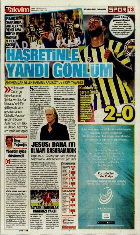 Şampiyon Galatasaray! Günün spor manşetleri | 31 Mayıs 2023 - Resim: 16