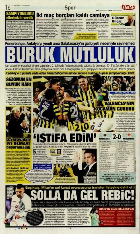 Şampiyon Galatasaray! Günün spor manşetleri | 31 Mayıs 2023 - Resim: 9