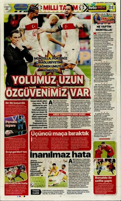 Türkiye - Portekiz karşılaşması: Montella’nın hatalı 11'i | 23 Haziran gazete manşetleri - Resim: 9