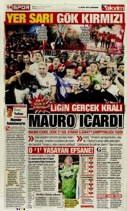 Şampiyon Galatasaray! Günün spor manşetleri | 31 Mayıs 2023 - Resim: 17